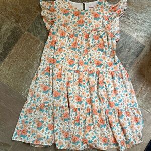 NEW Pink Lily Orange Tiered Sundress with Flutter Sleeves Size Small